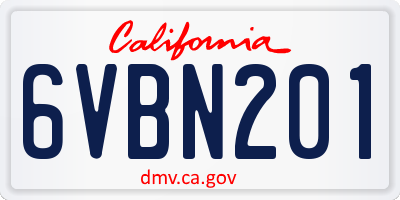 CA license plate 6VBN201