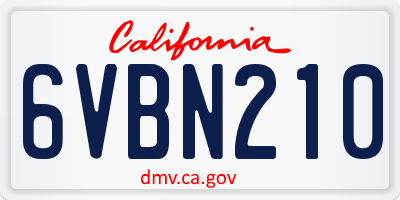 CA license plate 6VBN210