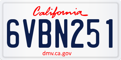 CA license plate 6VBN251