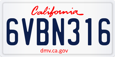 CA license plate 6VBN316