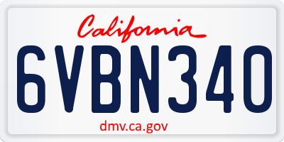 CA license plate 6VBN340