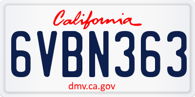 CA license plate 6VBN363