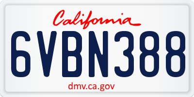 CA license plate 6VBN388