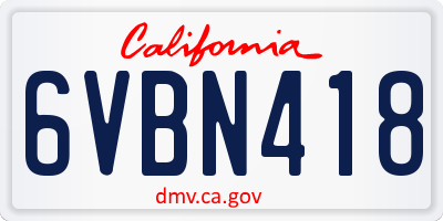 CA license plate 6VBN418