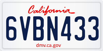 CA license plate 6VBN433