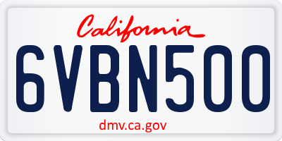 CA license plate 6VBN500