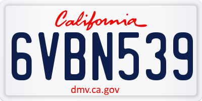 CA license plate 6VBN539