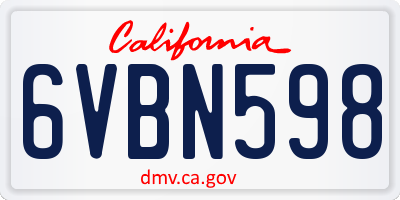 CA license plate 6VBN598