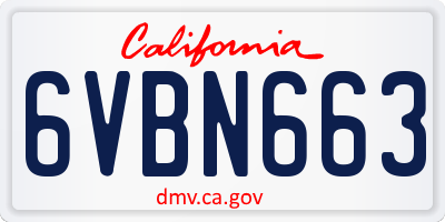 CA license plate 6VBN663
