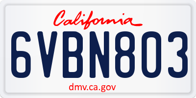 CA license plate 6VBN803