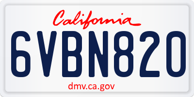 CA license plate 6VBN820