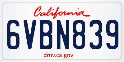 CA license plate 6VBN839