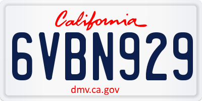CA license plate 6VBN929
