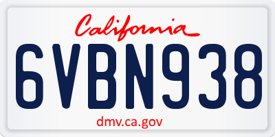CA license plate 6VBN938