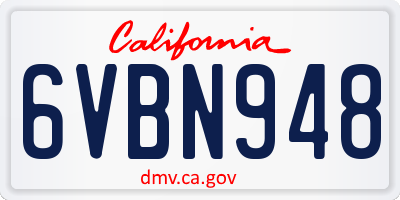 CA license plate 6VBN948