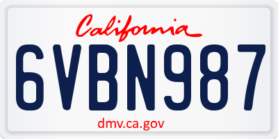 CA license plate 6VBN987