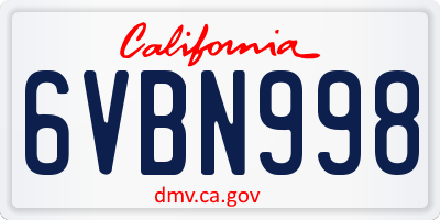 CA license plate 6VBN998