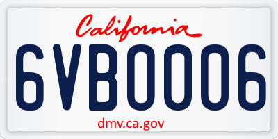 CA license plate 6VBO006