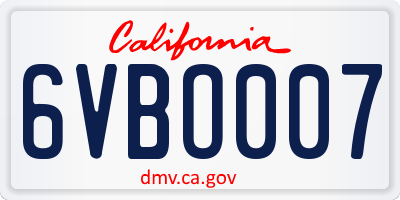 CA license plate 6VBO007