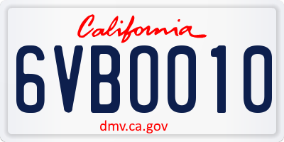 CA license plate 6VBO010