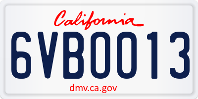 CA license plate 6VBO013