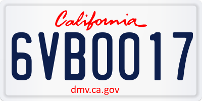 CA license plate 6VBO017