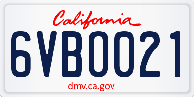 CA license plate 6VBO021