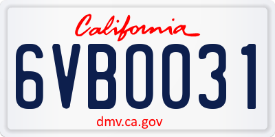 CA license plate 6VBO031