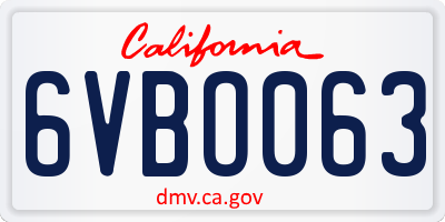 CA license plate 6VBO063