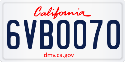CA license plate 6VBO070