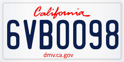 CA license plate 6VBO098