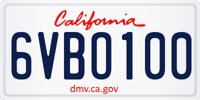 CA license plate 6VBO100