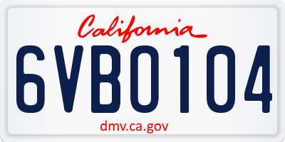 CA license plate 6VBO104