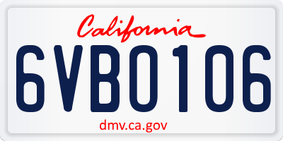 CA license plate 6VBO106