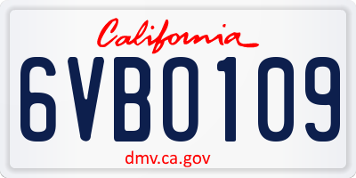 CA license plate 6VBO109