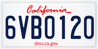 CA license plate 6VBO120