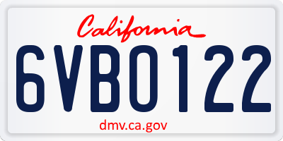 CA license plate 6VBO122