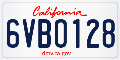 CA license plate 6VBO128