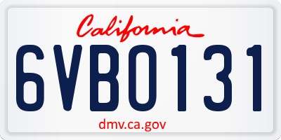 CA license plate 6VBO131