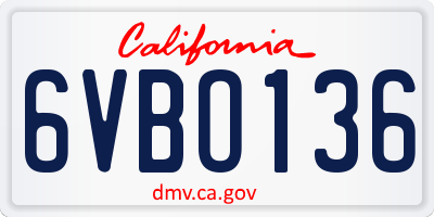 CA license plate 6VBO136