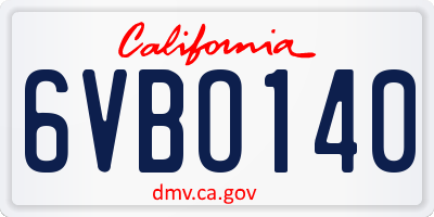 CA license plate 6VBO140