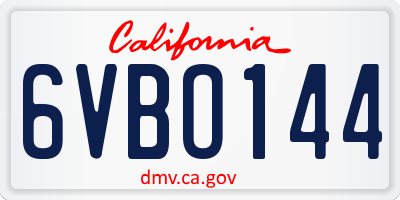 CA license plate 6VBO144