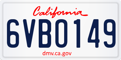 CA license plate 6VBO149