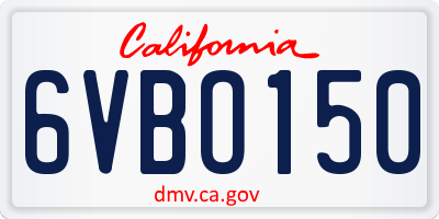 CA license plate 6VBO150