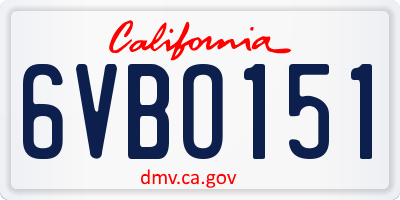CA license plate 6VBO151