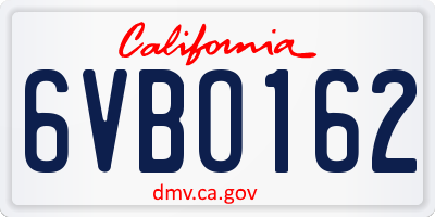 CA license plate 6VBO162