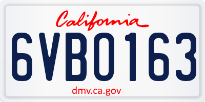 CA license plate 6VBO163