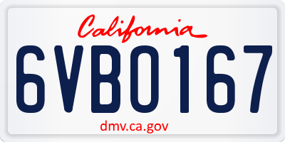 CA license plate 6VBO167