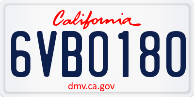 CA license plate 6VBO180
