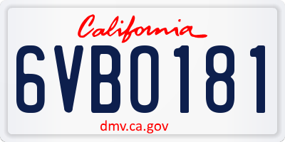 CA license plate 6VBO181